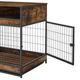 Indoor Rustic Metal Wood Dog Cage Crate With Double Doors - Omega Lifestyles