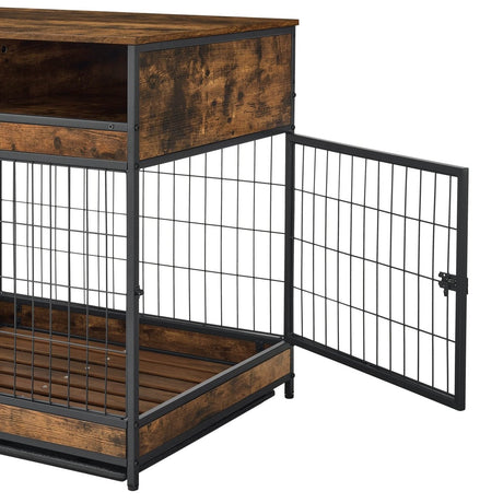Indoor Rustic Metal Wood Dog Cage Crate With Double Doors - Omega Lifestyles
