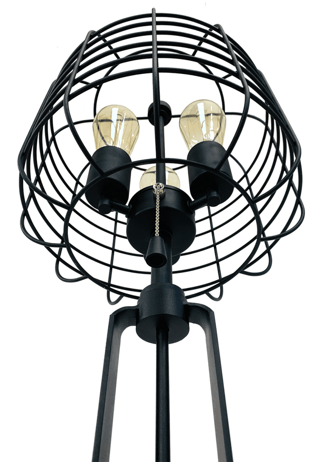 Industrial Black Metal Wire Cage Table Lamp With USB Port - Omega Lifestyles