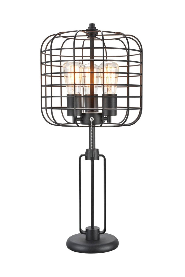 Industrial Black Metal Wire Cage Table Lamp With USB Port - Omega Lifestyles