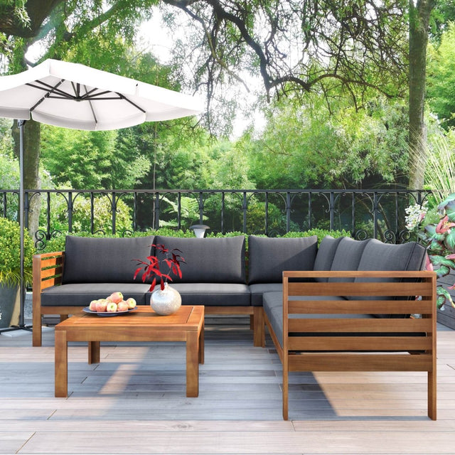 Japanese Style Acacia Wood Outdoor Sofa Set With Cushions - Omega Lifestyles
