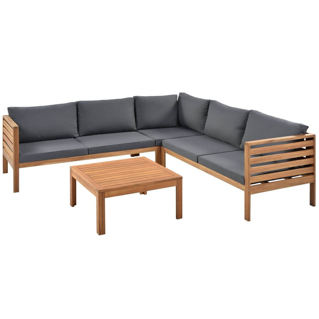Japanese Style Acacia Wood Outdoor Sofa Set With Cushions - Omega Lifestyles