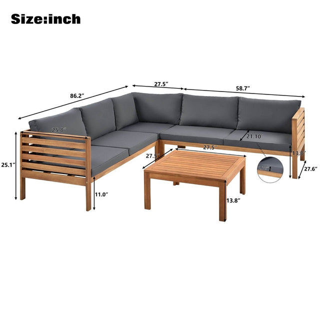 Japanese Style Acacia Wood Outdoor Sofa Set With Cushions - Omega Lifestyles