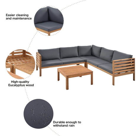 Japanese Style Acacia Wood Outdoor Sofa Set With Cushions - Sleep Galleria