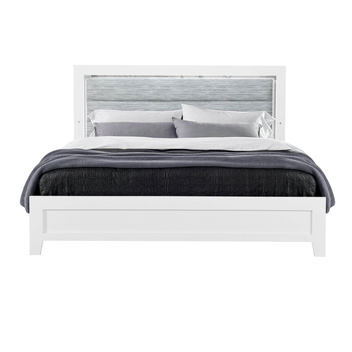 King Modern White Rubber Wood Bed Frame With LED Lighting - Driftwood - Omega Lifestyles