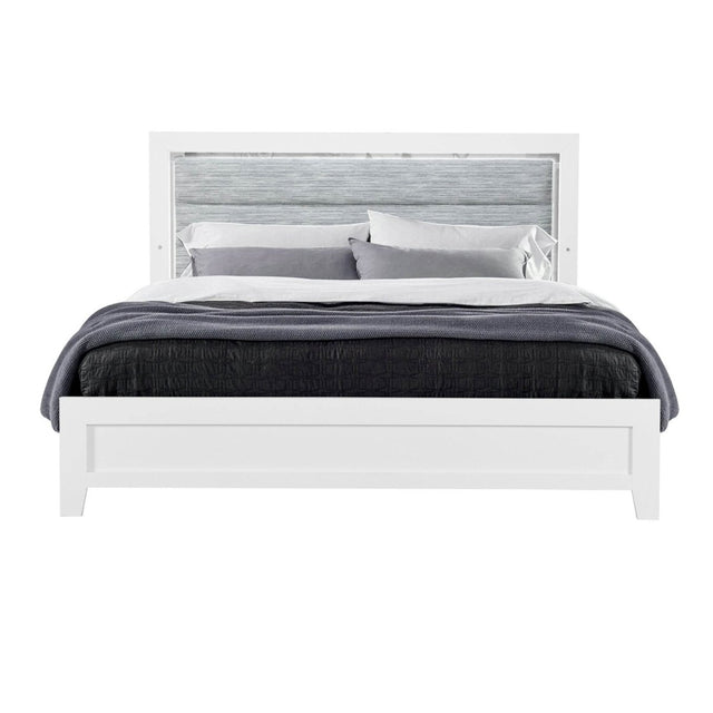 King Modern White Rubber Wood Bed Frame With LED Lighting - Driftwood - Omega Lifestyles