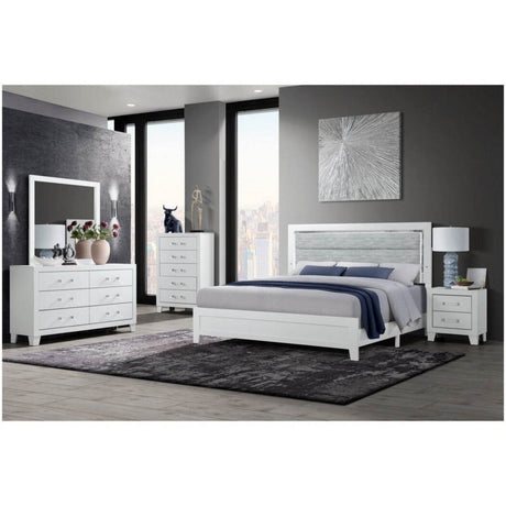 King Modern White Rubber Wood Bed Frame With LED Lighting - Driftwood - Omega Lifestyles