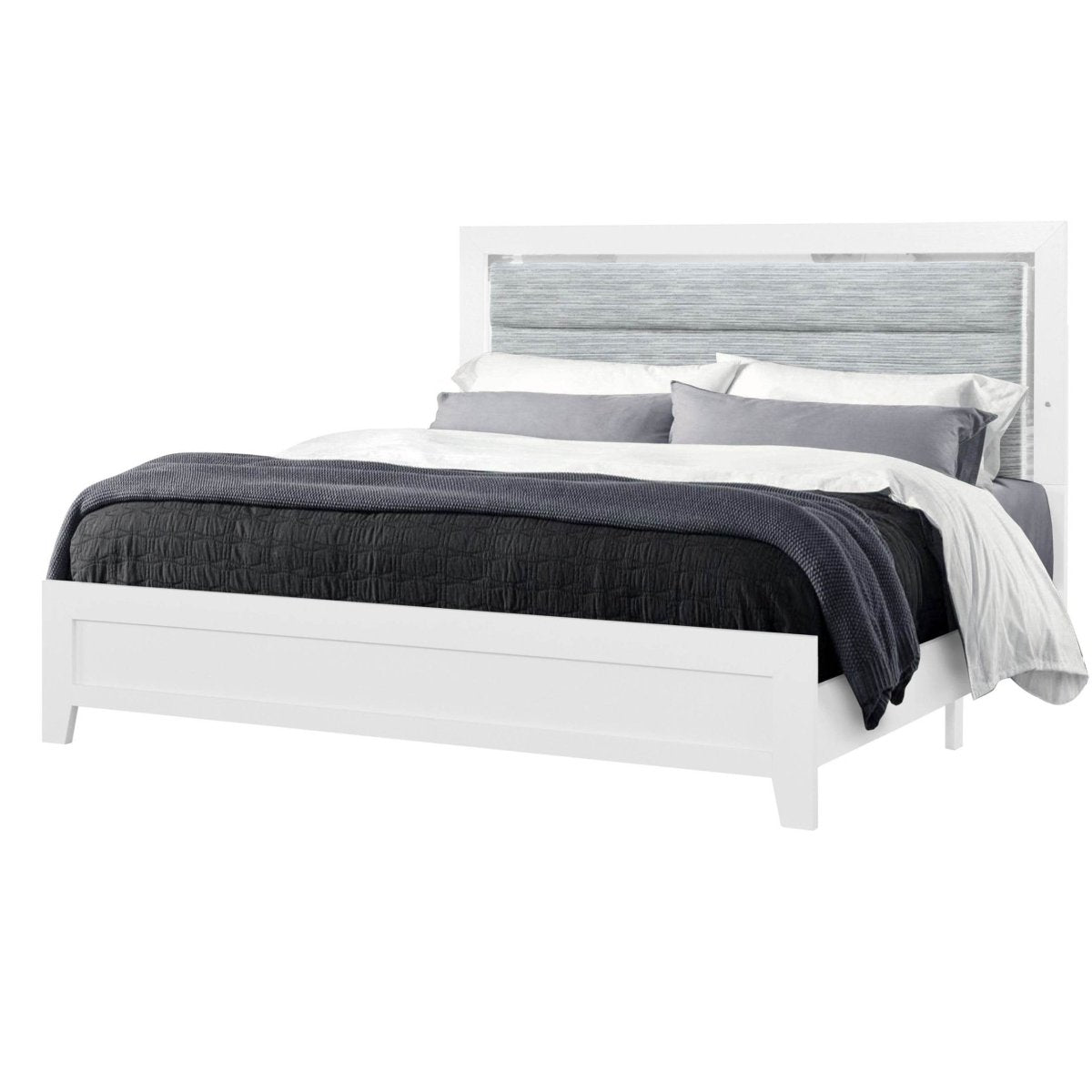 King Modern White Rubber Wood Bed Frame With LED Lighting - Driftwood - Omega Lifestyles