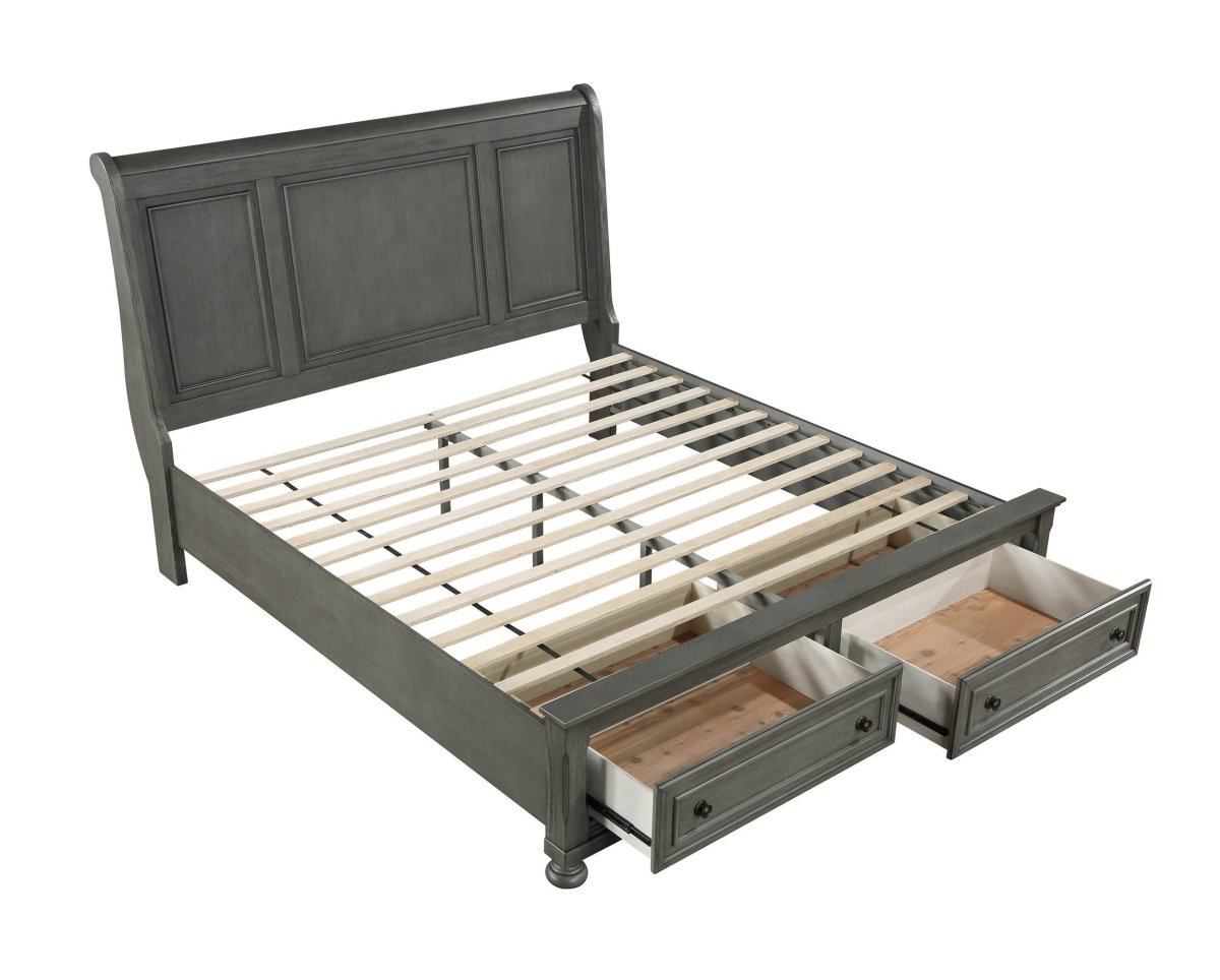 King Rustic Gray Solid Wood Storage Bed Frame - Driftwood - Omega Lifestyles