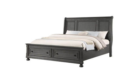 King Rustic Gray Solid Wood Storage Bed Frame - Driftwood - Omega Lifestyles