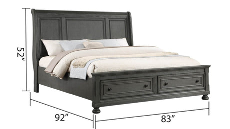 King Rustic Gray Solid Wood Storage Bed Frame - Driftwood - Omega Lifestyles