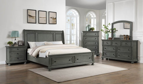 King Rustic Gray Solid Wood Storage Bed Frame - Driftwood - Omega Lifestyles