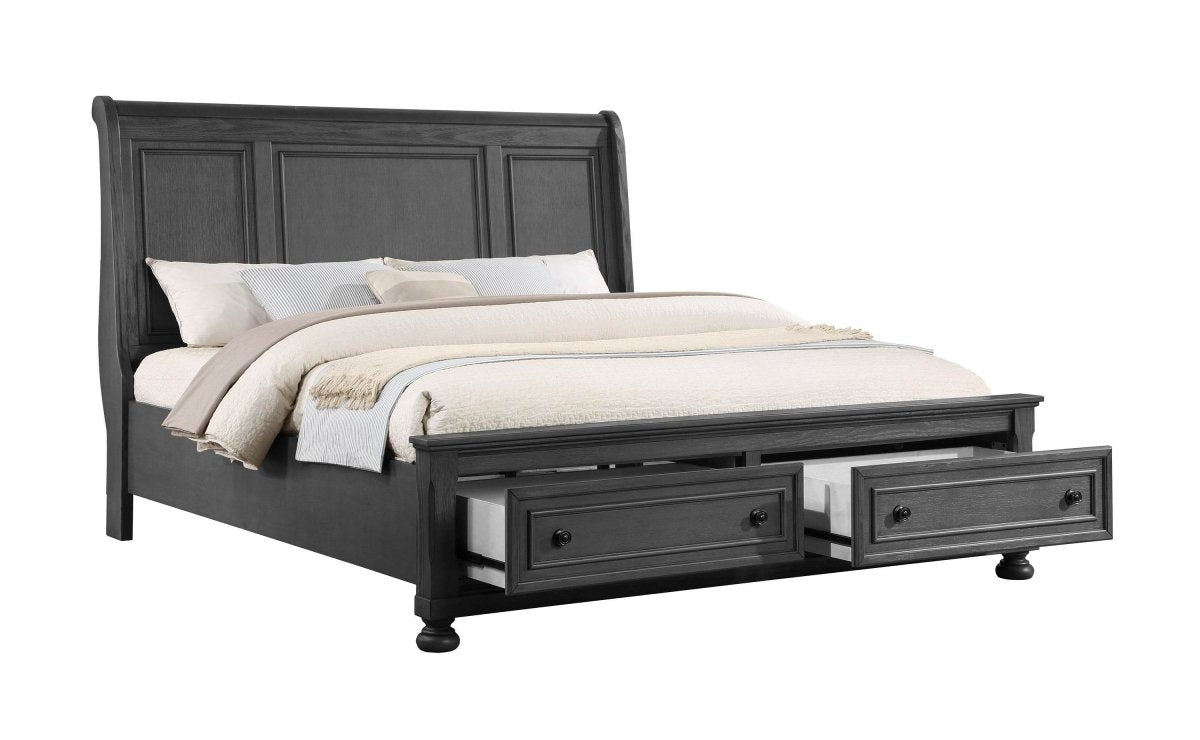 King Rustic Gray Solid Wood Storage Bed Frame - Driftwood - Omega Lifestyles