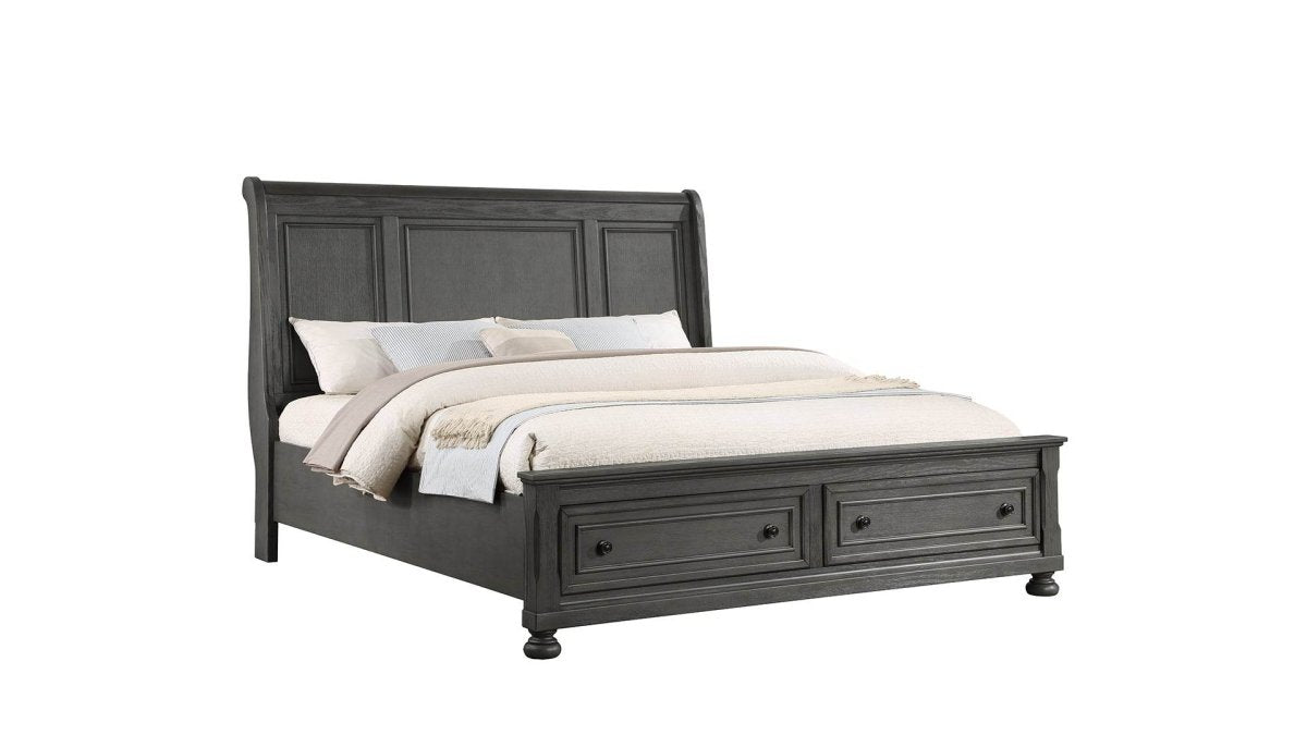 King Rustic Gray Solid Wood Storage Bed Frame - Driftwood - Omega Lifestyles