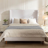 King Upholstered Wingback Fabric Metal Bed Frame - Driftwood - Omega Lifestyles