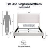 King Upholstered Wingback Fabric Metal Bed Frame - Driftwood - Omega Lifestyles