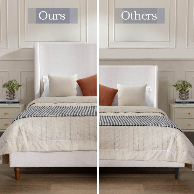 King Upholstered Wingback Fabric Metal Bed Frame - Omega Lifestyles