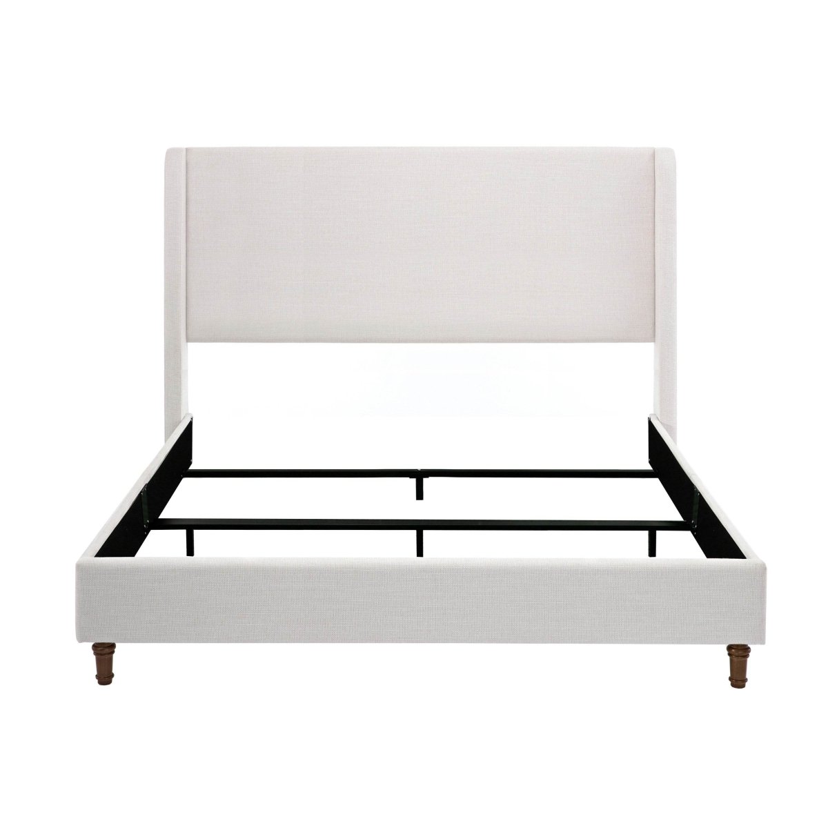 King Upholstered Wingback Fabric Metal Bed Frame - Driftwood - Omega Lifestyles