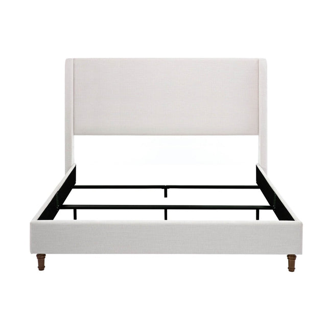 King Upholstered Wingback Fabric Metal Bed Frame - Driftwood - Omega Lifestyles