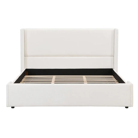 King White Fabric Upholstered Wingback Bed Frame - Omega Lifestyles
