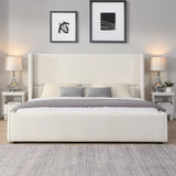 King White Fabric Upholstered Wingback Bed Frame - Omega Lifestyles