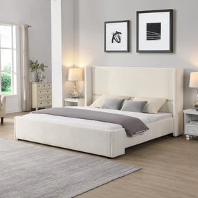 King White Fabric Upholstered Wingback Bed Frame - Omega Lifestyles
