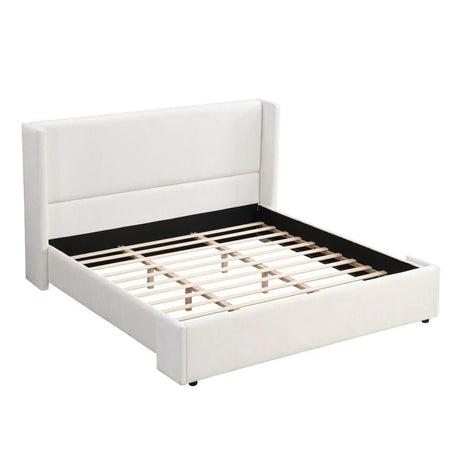 King White Fabric Upholstered Wingback Bed Frame - Omega Lifestyles