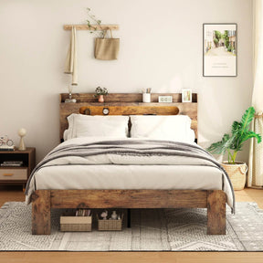 King Wood Platform Bed Frame With Storage USB Charging - Omega Lifestyles