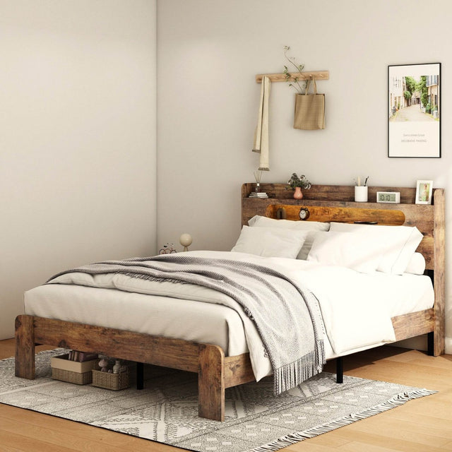 King Wood Platform Bed Frame With Storage USB Charging - Omega Lifestyles