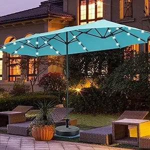 Large Solar LED Patio Umbrella With Crank System - Omega Lifestyles