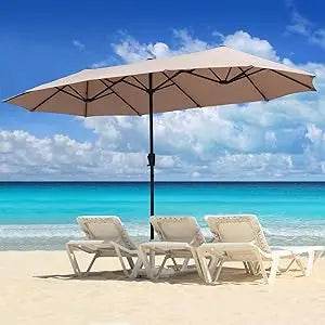 Large Solar LED Patio Umbrella With Crank System - Omega Lifestyles