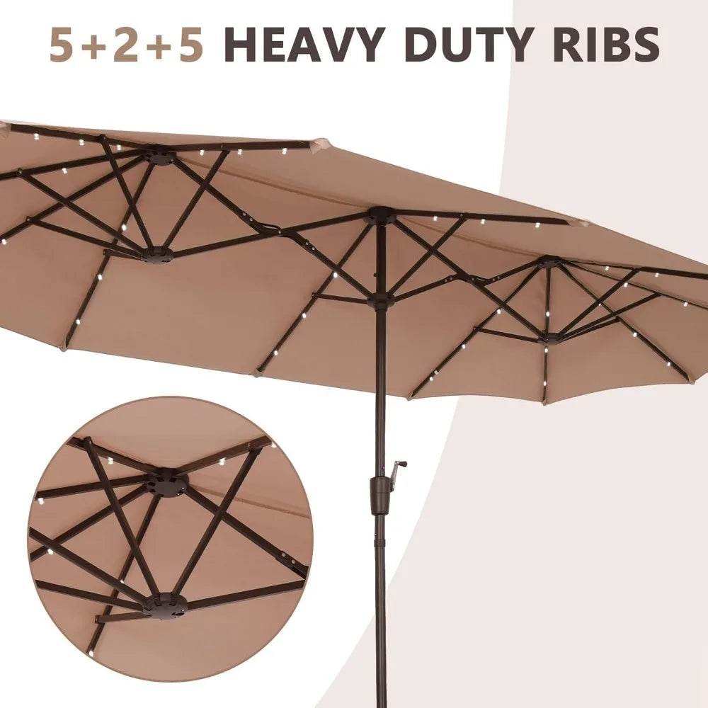 Large Solar LED Patio Umbrella With Crank System - Omega Lifestyles