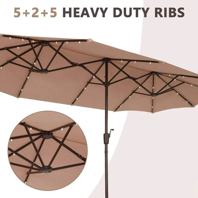 Large Solar LED Patio Umbrella With Crank System - Omega Lifestyles