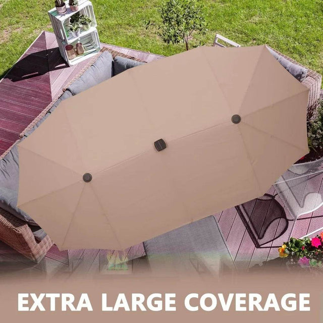 Large Solar LED Patio Umbrella With Crank System - Omega Lifestyles