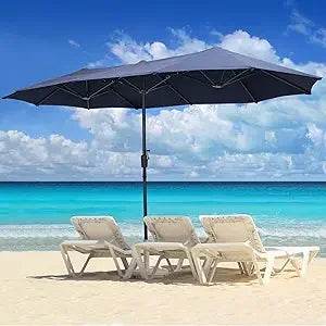 Large Solar LED Patio Umbrella With Crank System - Omega Lifestyles