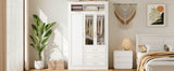 LED Illuminated White Pine Wood 4 Door Wardrobe Armoire - Driftwood - Omega Lifestyles