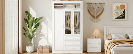 LED Illuminated White Pine Wood 4 Door Wardrobe Armoire - Driftwood - Omega Lifestyles