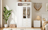LED Illuminated White Pine Wood 4 Door Wardrobe Armoire - Driftwood - Omega Lifestyles