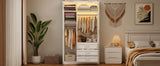 LED Illuminated White Pine Wood 4 Door Wardrobe Armoire - Driftwood - Omega Lifestyles