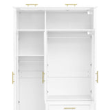 LED Illuminated White Pine Wood 4 Door Wardrobe Armoire - Driftwood - Omega Lifestyles