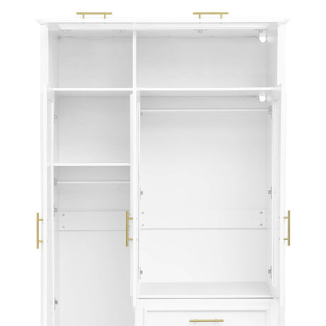 LED Illuminated White Pine Wood 4 Door Wardrobe Armoire - Driftwood - Omega Lifestyles