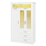 LED Illuminated White Pine Wood 4 Door Wardrobe Armoire - Driftwood - Omega Lifestyles