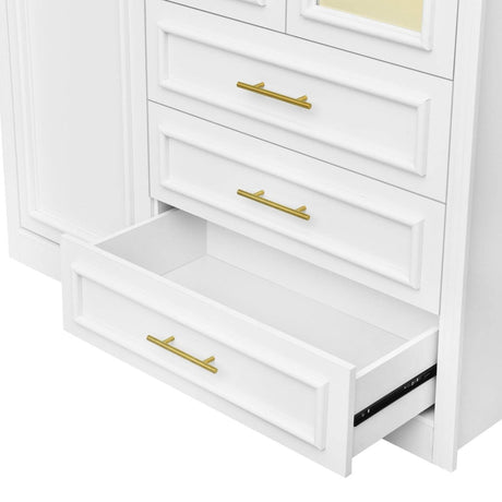 LED Illuminated White Pine Wood 4 Door Wardrobe Armoire - Driftwood - Omega Lifestyles