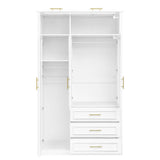 LED Illuminated White Pine Wood 4 Door Wardrobe Armoire - Driftwood - Omega Lifestyles