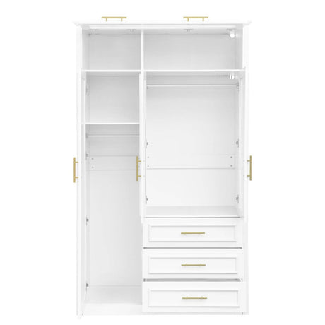 LED Illuminated White Pine Wood 4 Door Wardrobe Armoire - Driftwood - Omega Lifestyles