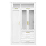 LED Illuminated White Pine Wood 4 Door Wardrobe Armoire - Driftwood - Omega Lifestyles