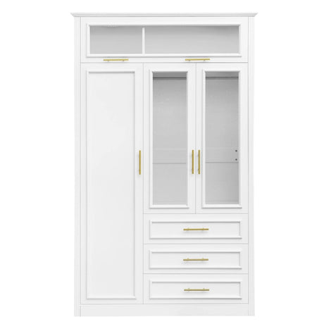 LED Illuminated White Pine Wood 4 Door Wardrobe Armoire - Driftwood - Omega Lifestyles