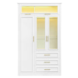 LED Illuminated White Pine Wood 4 Door Wardrobe Armoire - Driftwood - Omega Lifestyles