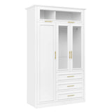 LED Illuminated White Pine Wood 4 Door Wardrobe Armoire - Driftwood - Omega Lifestyles