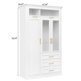 LED Illuminated White Pine Wood 4 Door Wardrobe Armoire - Driftwood - Omega Lifestyles